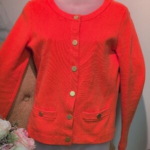 Vibrant Orange Cardigan with Gold Buttons